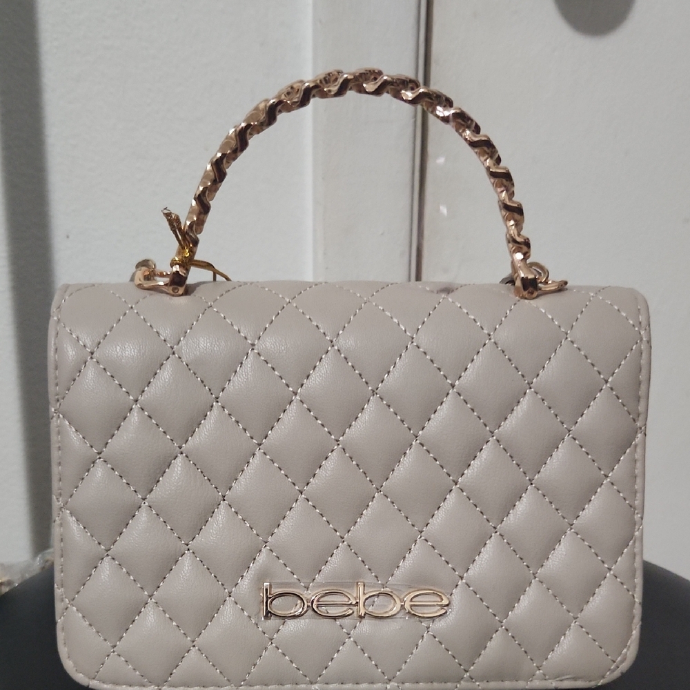 Bebe Quilted Mini Bag in Cream with Gold Accents